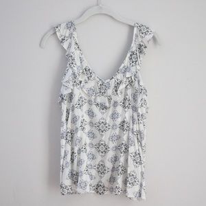 Ruffle White Patterned Blouse